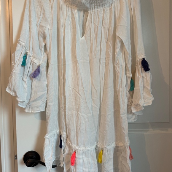 Surf Gypsy White Tassel off Shoulder Cover Up Dress MEDIUM - Picture 10 of 15